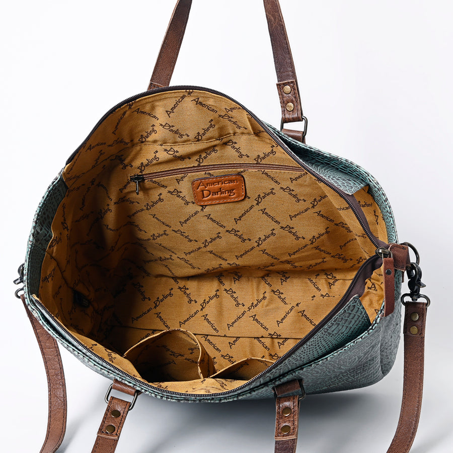 American Darling Western Leather Tote Bag, Crocodile Embossed Full Grain Genuine Leather, Eco-Friendly Large Shopper Bag