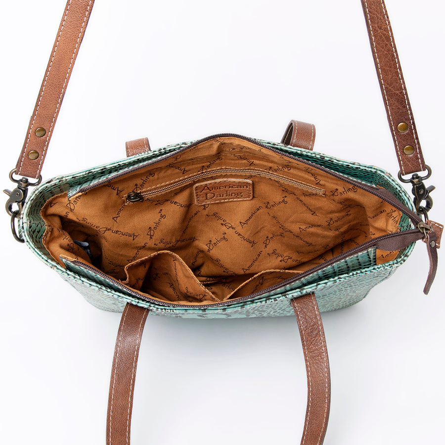 American Darling Western Leather Tote Bag, Crocodile Embossed Full Grain Genuine Leather, Eco-Friendly Handcrafted Purses