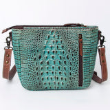 American Darling Messenger Crocodile Embossed Genuine Leather Western Women Bag Handbag Purse | Cute