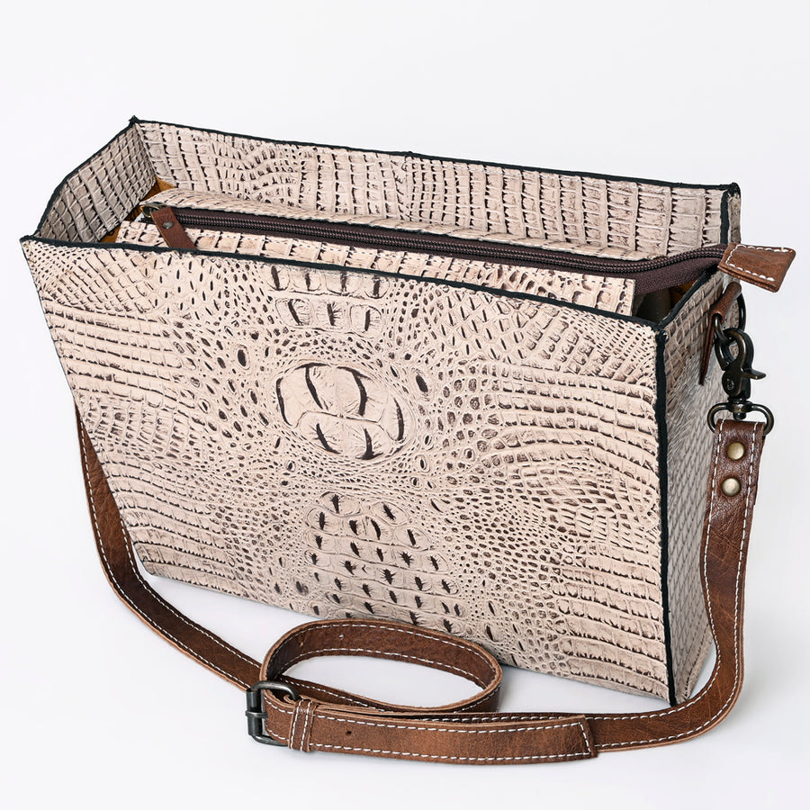 American Darling Western Messenger Bag, Crocodile Embossed Full Grain Genuine Leather, Eco-Friendly Handcrafted Satchel