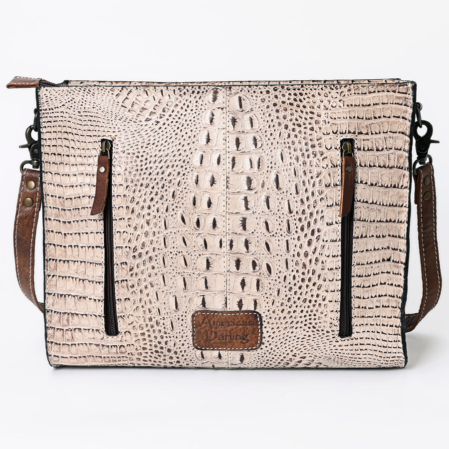American Darling Western Messenger Bag, Crocodile Embossed Full Grain Genuine Leather, Eco-Friendly Handcrafted Satchel