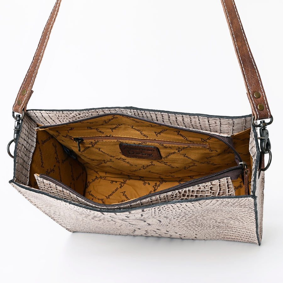 American Darling Western Messenger Bag, Crocodile Embossed Full Grain Genuine Leather, Eco-Friendly Handcrafted Satchel