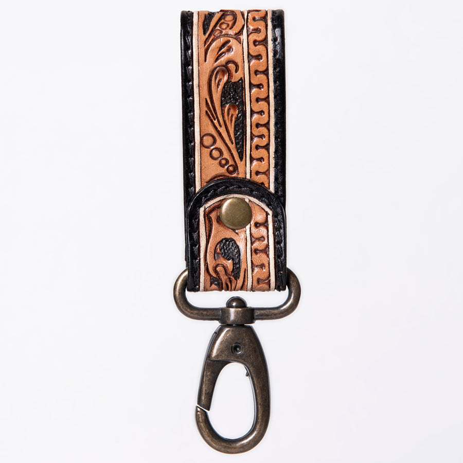 American Darling Hand Tooled Carved Genuine Leather Keyring