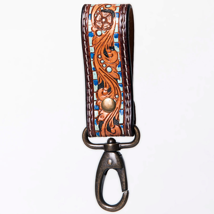 American Darling ADKR210C Hand Tooled Carved Genuine Leather Keyring – by Hilason – Cowboy and equestrian accessories