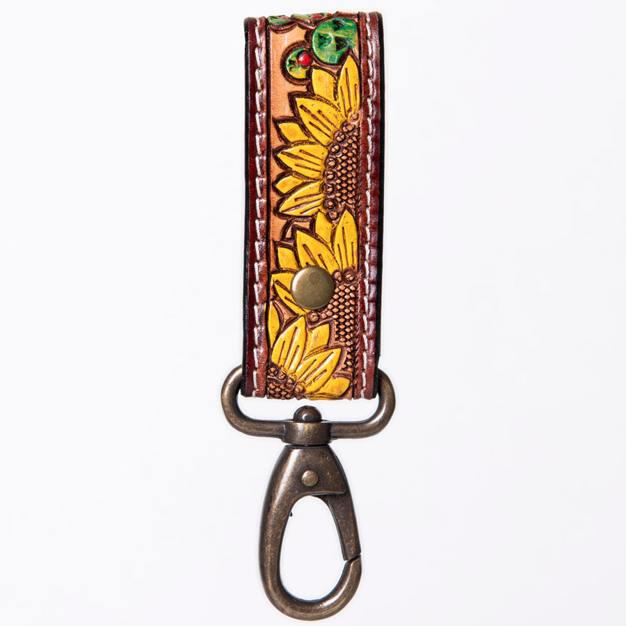American Darling Hand Tooled Carved Genuine Leather Keyring