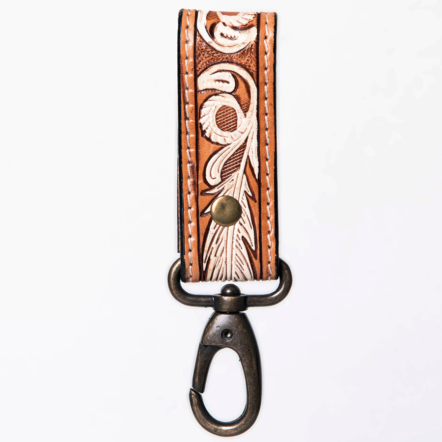 American Darling Hand Tooled Carved Genuine Leather Keyring