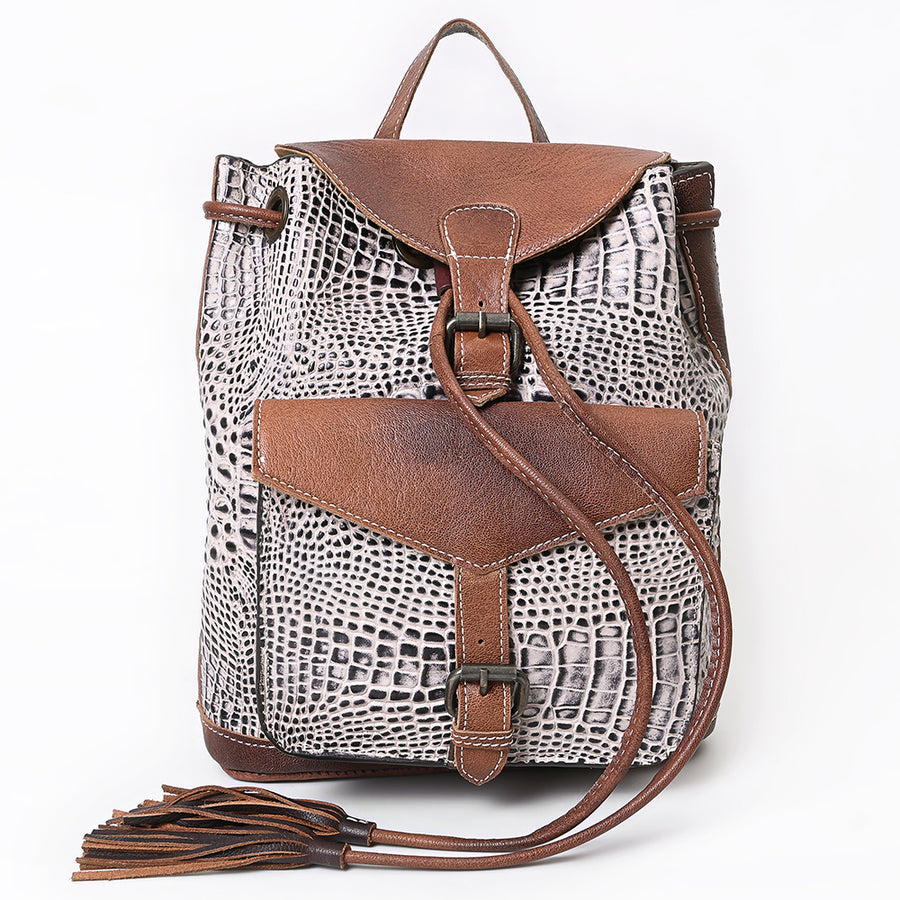 American Darling Western Backpack, Crocodile Embossed Full Grain Genuine Leather, Eco-Friendly Handcrafted Rucksack