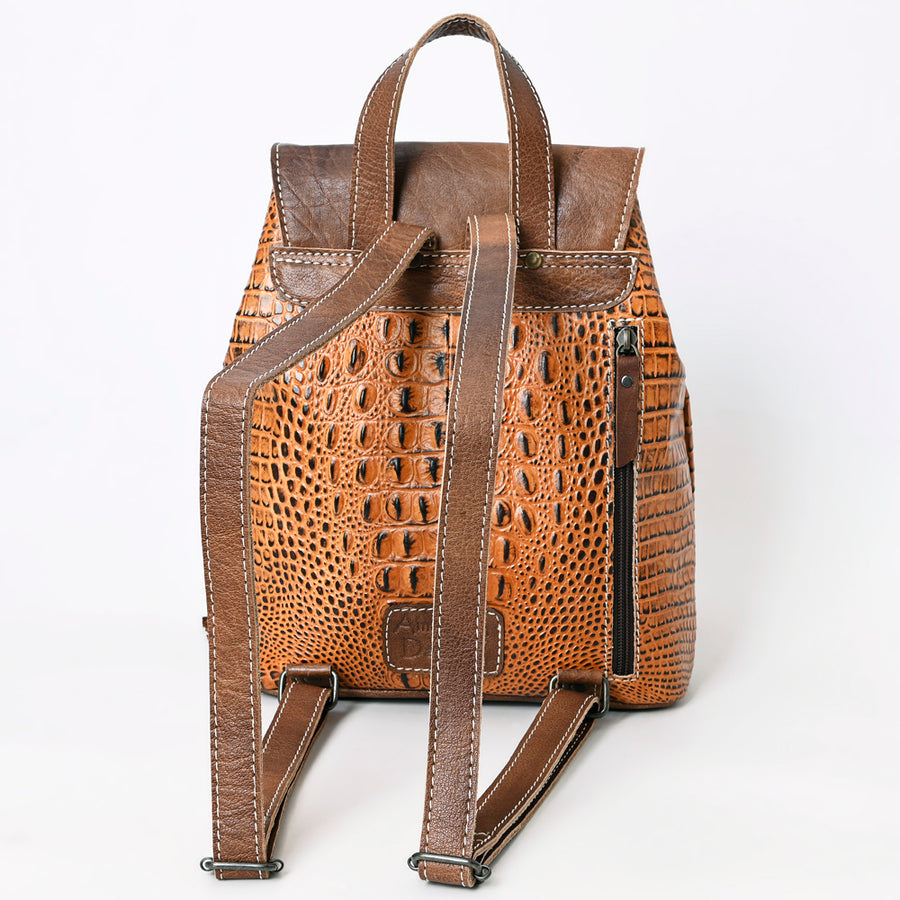 American Darling Western Backpack, Crocodile Embossed Full Grain Genuine Leather, Eco-Friendly Handcrafted Rucksack