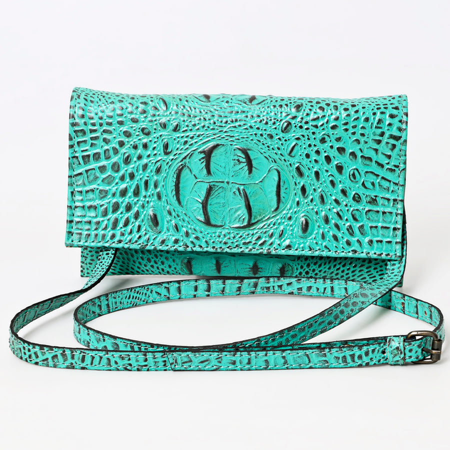 American Darling Western Wallet Bag, Crocodile Embossed Full Grain Genuine Leather, Eco-Friendly Handcrafted Crossbody