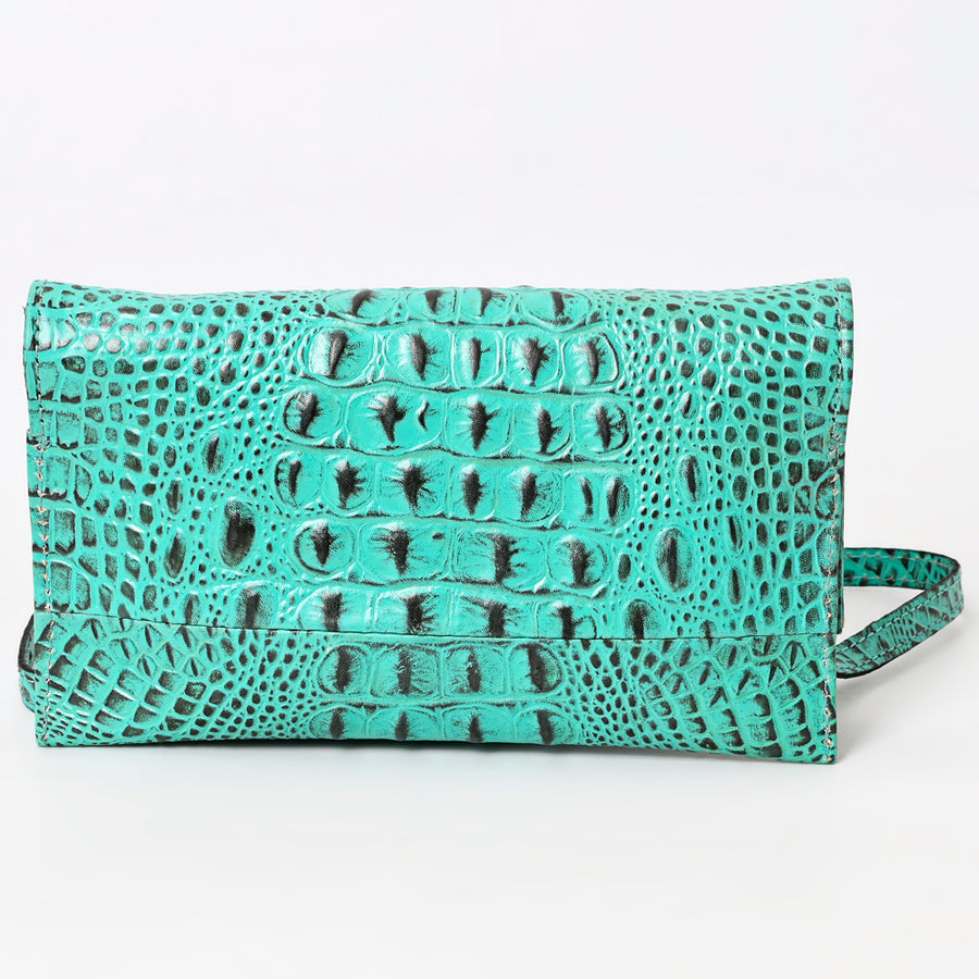 American Darling Western Wallet Bag, Crocodile Embossed Full Grain Genuine Leather, Eco-Friendly Handcrafted Crossbody