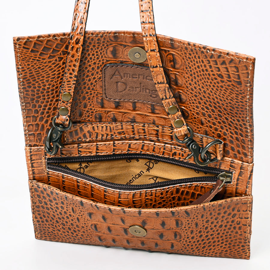 American Darling Western Wallet Bag, Crocodile Embossed Full Grain Genuine Leather, Eco-Friendly Handcrafted Crossbody