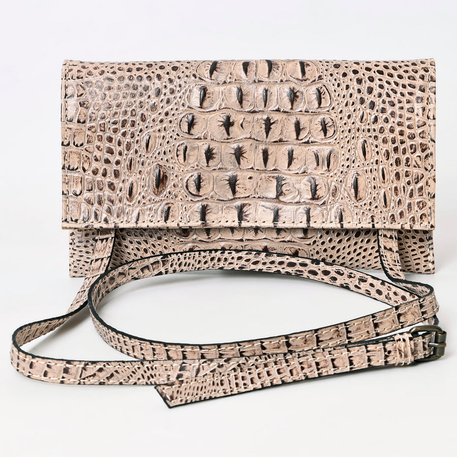 American Darling Western Wallet Bag, Crocodile Embossed Full Grain Genuine Leather, Eco-Friendly Handcrafted Crossbody