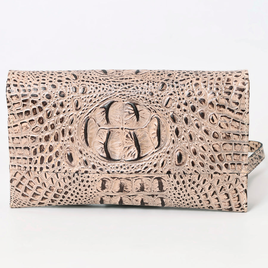 American Darling Western Wallet Bag, Crocodile Embossed Full Grain Genuine Leather, Eco-Friendly Handcrafted Crossbody