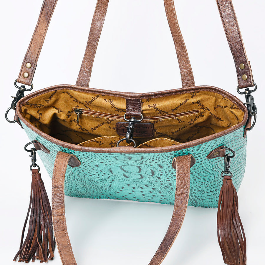 American Darling Western Leather Tote Bag, Crocodile Embossed Full Grain Genuine Leather, Eco-Friendly Handcrafted Purses
