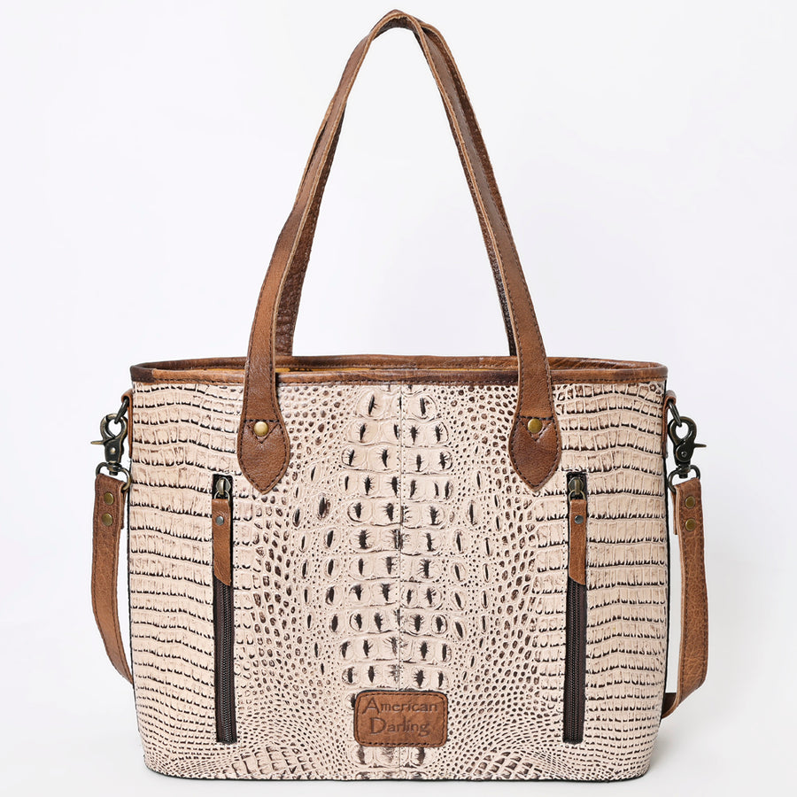 American Darling Western Leather Tote Bag, Crocodile Embossed Full Grain Genuine Leather, Eco-Friendly Handcrafted Purses