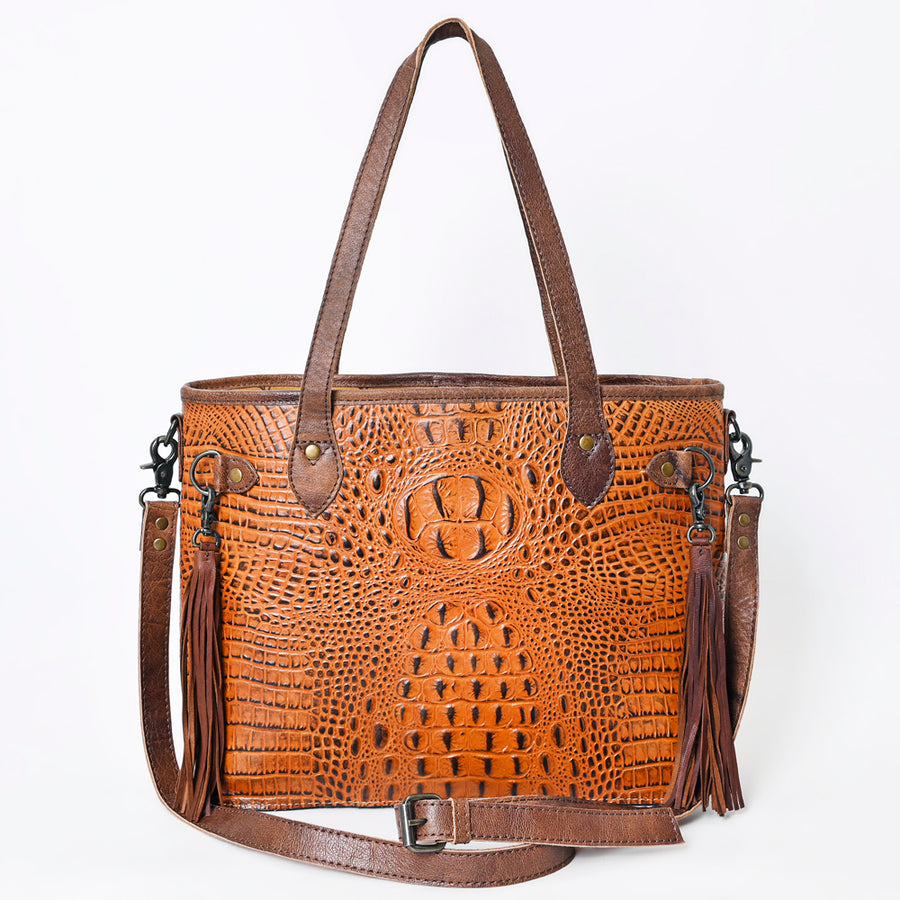 American Darling Western Leather Tote Bag, Crocodile Embossed Full Grain Genuine Leather, Eco-Friendly Handcrafted Purses