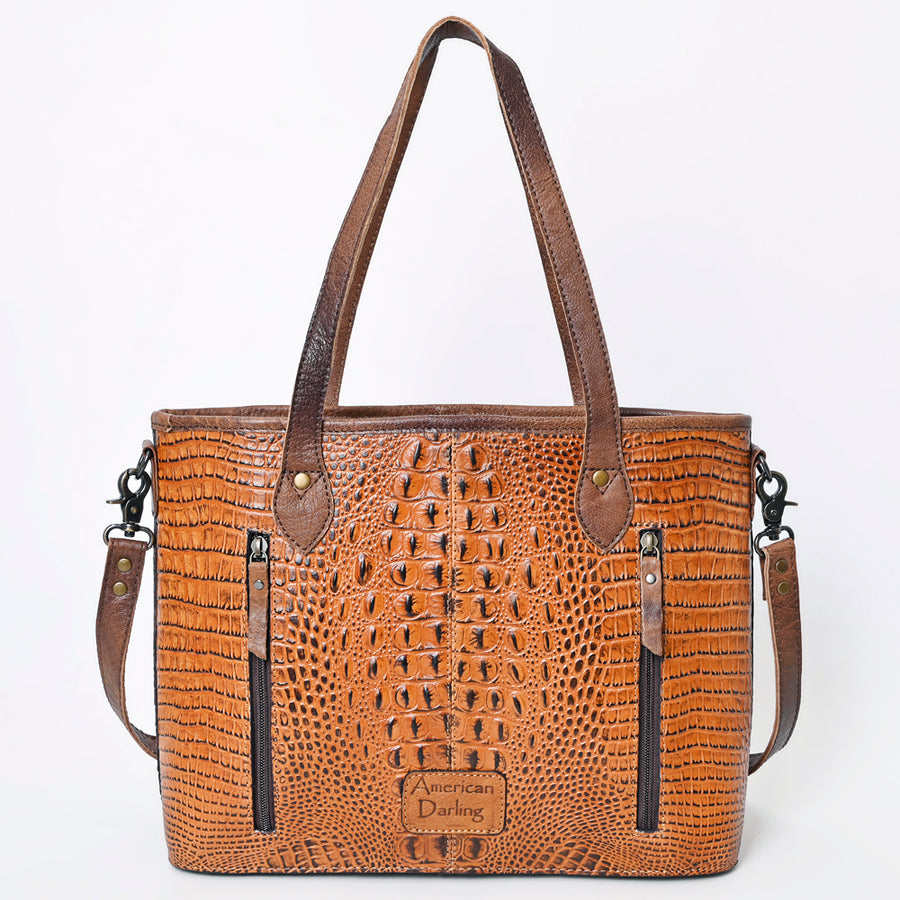 American Darling Western Leather Tote Bag, Crocodile Embossed Full Grain Genuine Leather, Eco-Friendly Handcrafted Purses