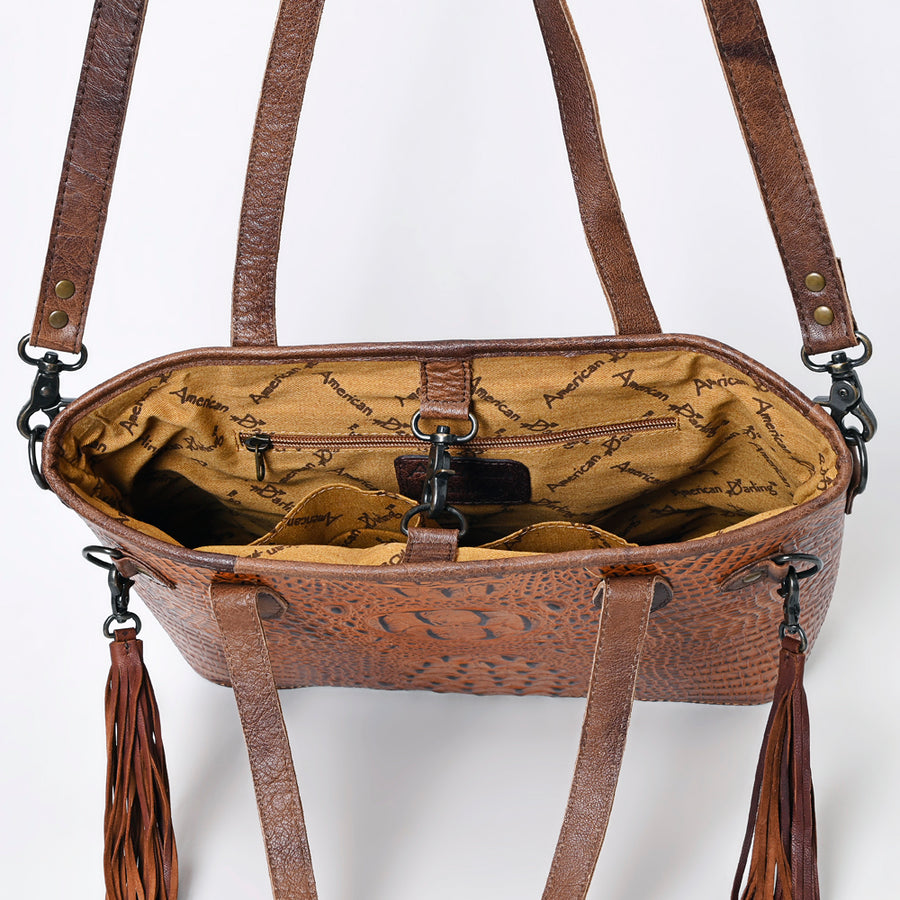 American Darling Western Leather Tote Bag, Crocodile Embossed Full Grain Genuine Leather, Eco-Friendly Handcrafted Purses