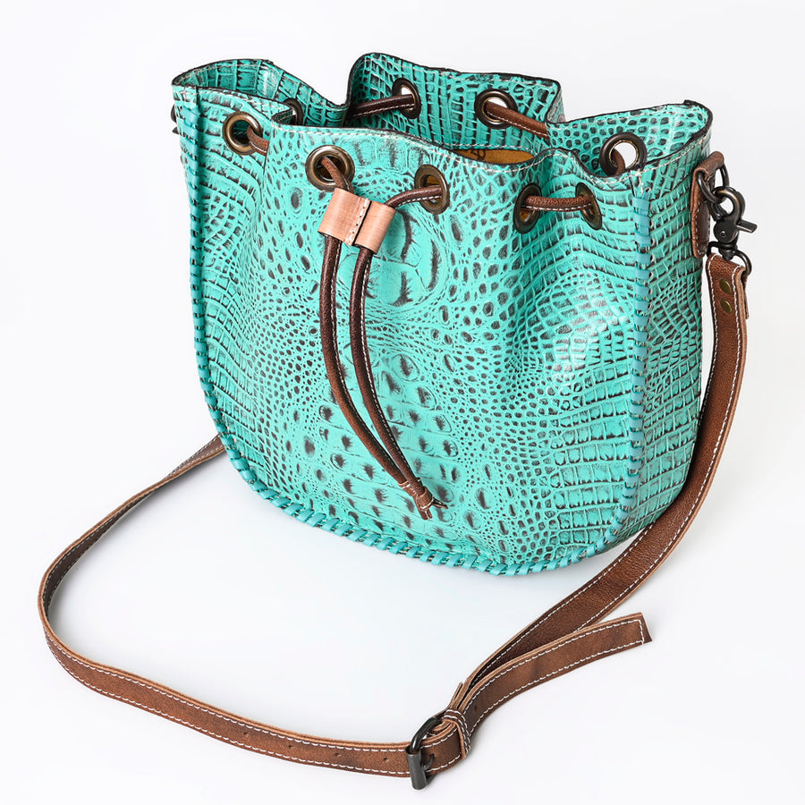 American Darling Crocodile Embossed Western Leather Bucket Bag - Uhorse