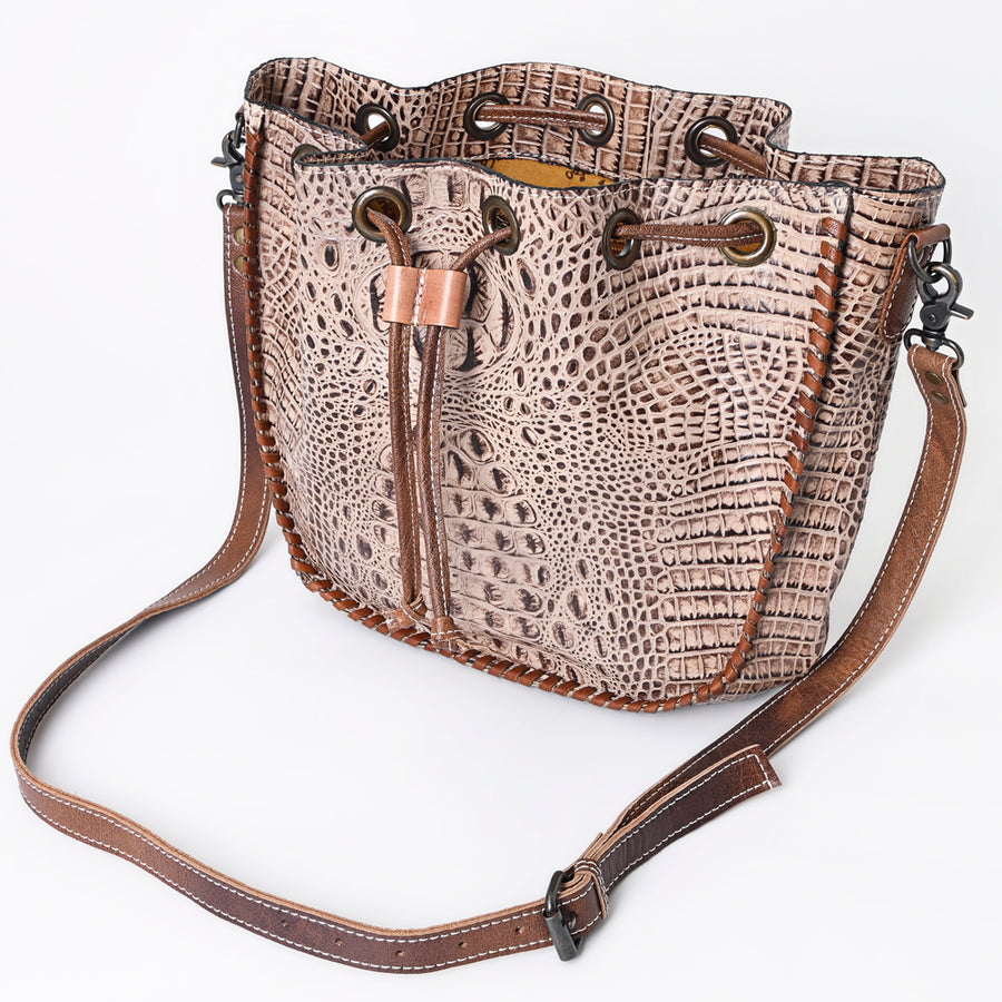 American Darling Crocodile Embossed Western Leather Bucket Bag - Uhorse