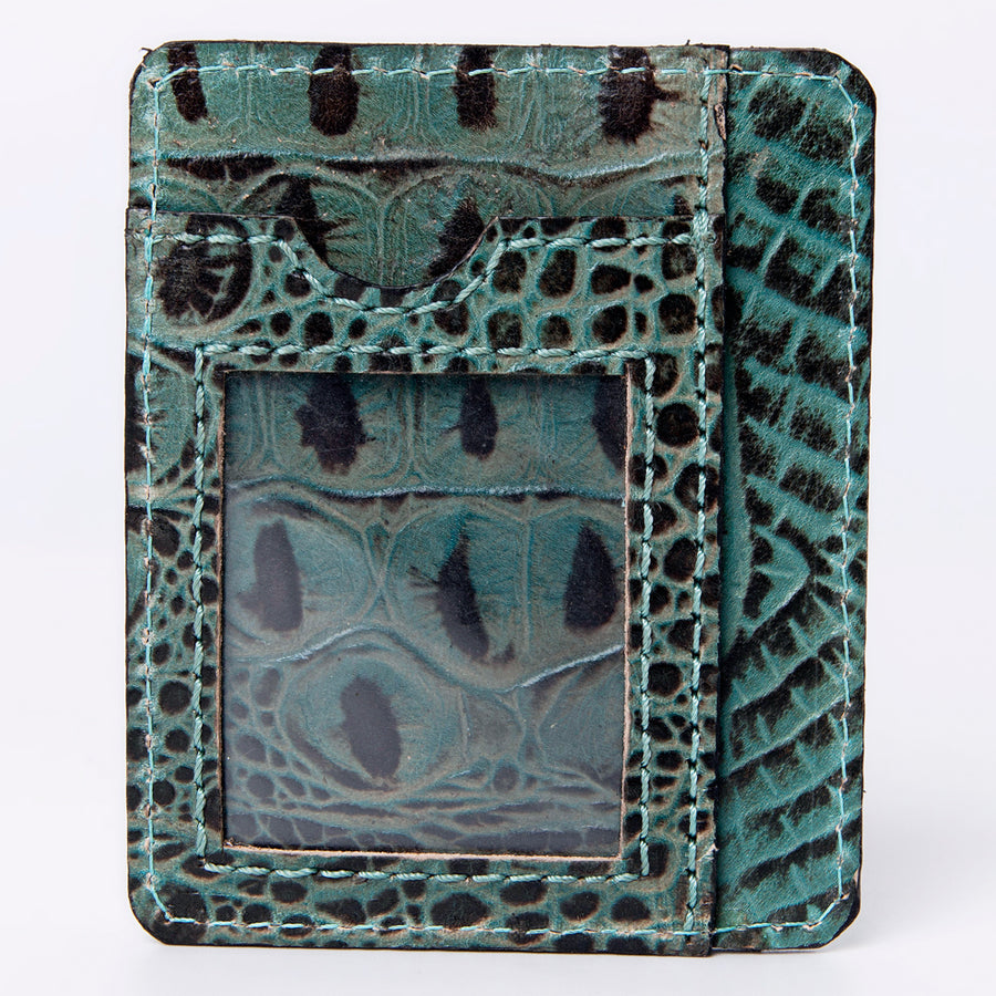 American Darling Western Card-Holder, Crocodile Embossed Full Grain Genuine Leather, Eco-Friendly Handcrafted Mini Wallet