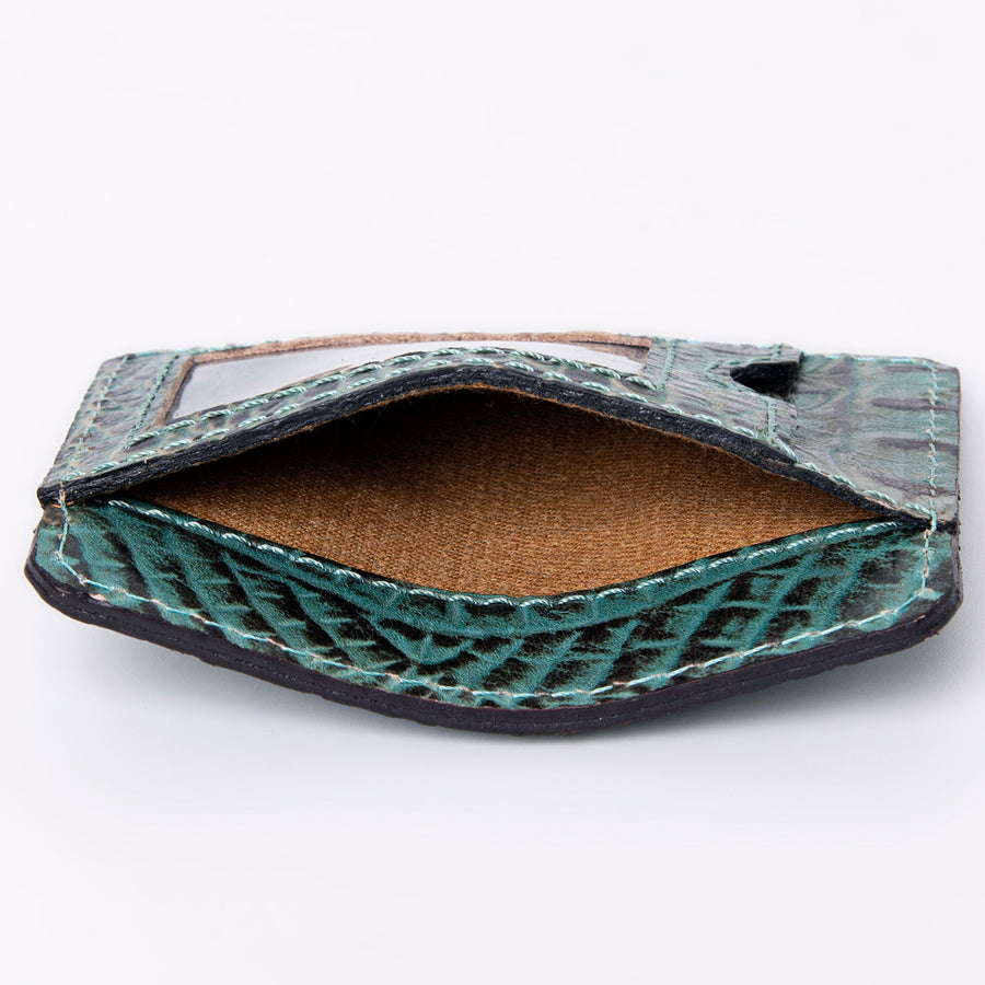 American Darling Western Card-Holder, Crocodile Embossed Full Grain Genuine Leather, Eco-Friendly Handcrafted Mini Wallet