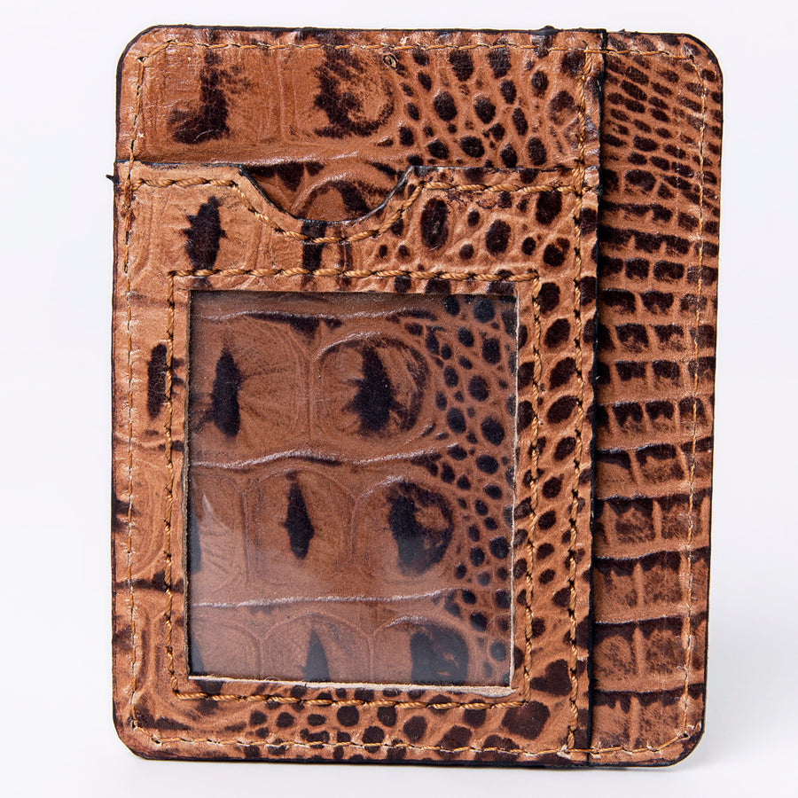 American Darling Western Card-Holder, Crocodile Embossed Full Grain Genuine Leather, Eco-Friendly Handcrafted Mini Wallet