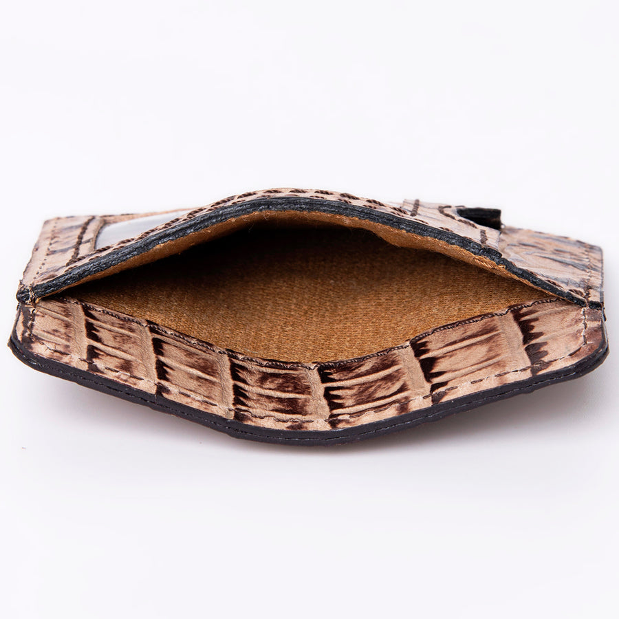 American Darling Western Card-Holder, Crocodile Embossed Full Grain Genuine Leather, Eco-Friendly Handcrafted Mini Wallet