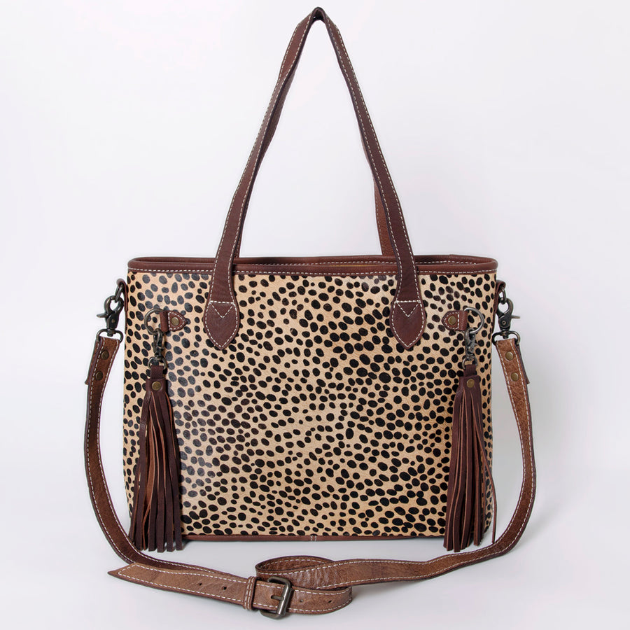 American Darling Western Tote Bag, Hair-On Cowhide and Genuine Full Grain Leather with Tassels, Handcrafted Shoulder Bag