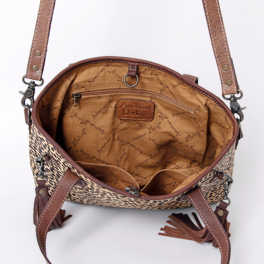 American Darling Western Tote Bag, Hair-On Cowhide and Genuine Full Grain Leather with Tassels, Handcrafted Shoulder Bag