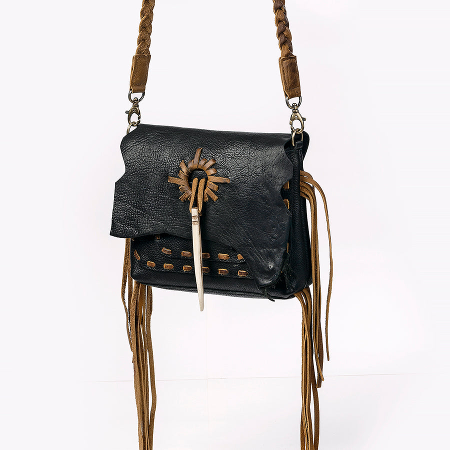 American Darling Cross body Bag Western Genuine Leather Handcrafted Purse with Fringes and Braided Strap