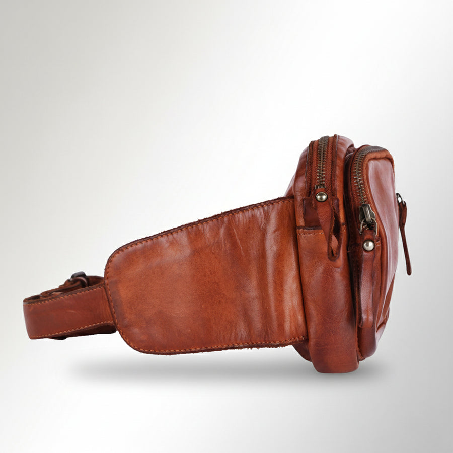 Spaghetti Western Swc410Tan Fanny Pack Vintage Handmade Drum Dyed Genuine European Cowhide Leather Women Bag Western Handbag Purse