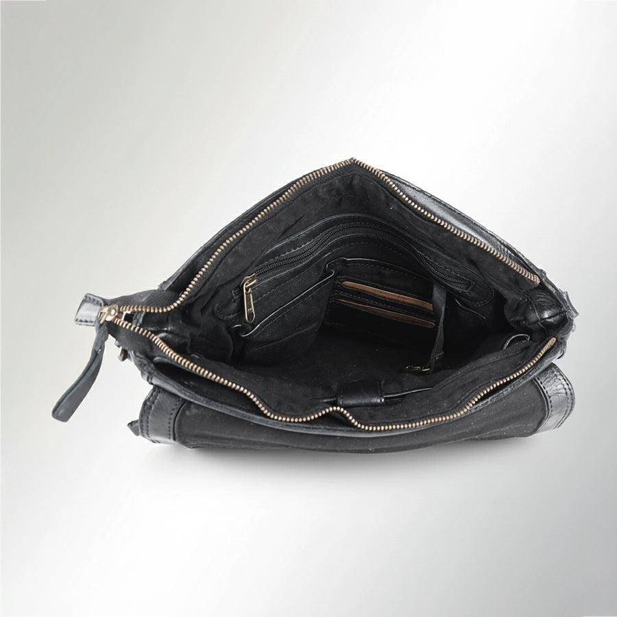Spaghetti Western Swc403Blk Cross Body I Vintage Handmade Drum Dyed Genuine European Cowhide Leather Women Bag Western Handbag Purse