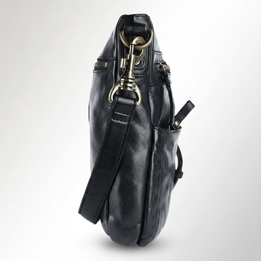 Spaghetti Western Swc407Blk Cross Body I Vintage Handmade Drum Dyed Genuine European Cowhide Leather Women Bag Western Handbag Purse