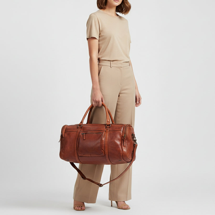 Spaghetti Western Swc401Cg Duffel Vintage Handmade Drum Dyed Genuine European Cowhide Leather Women Bag Western Handbag Purse