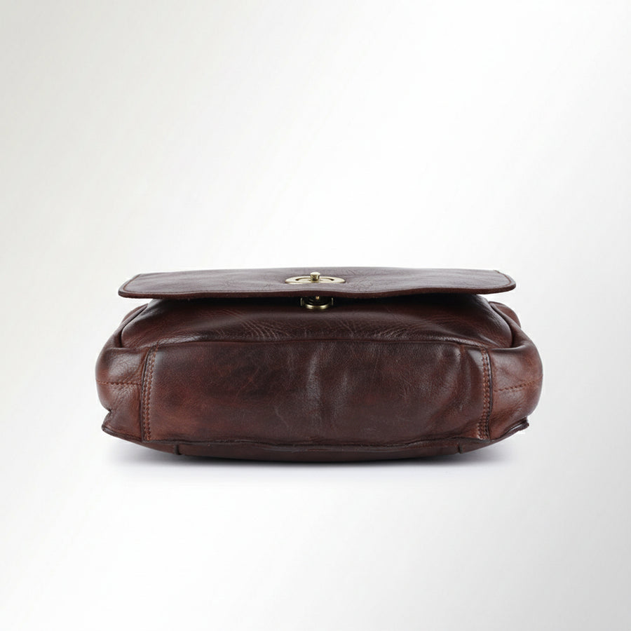 Spaghetti Western Swc406Brn Cross Body I Vintage Handmade Drum Dyed Genuine European Cowhide Leather Women Bag Western Handbag Purse