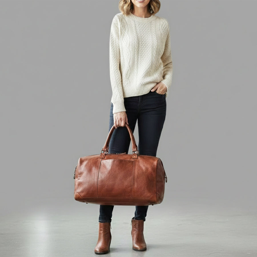 Spaghetti Western Swc418Cg Duffel Vintage Handmade Drum Dyed Genuine European Cowhide Leather Women Bag Western Handbag Purse