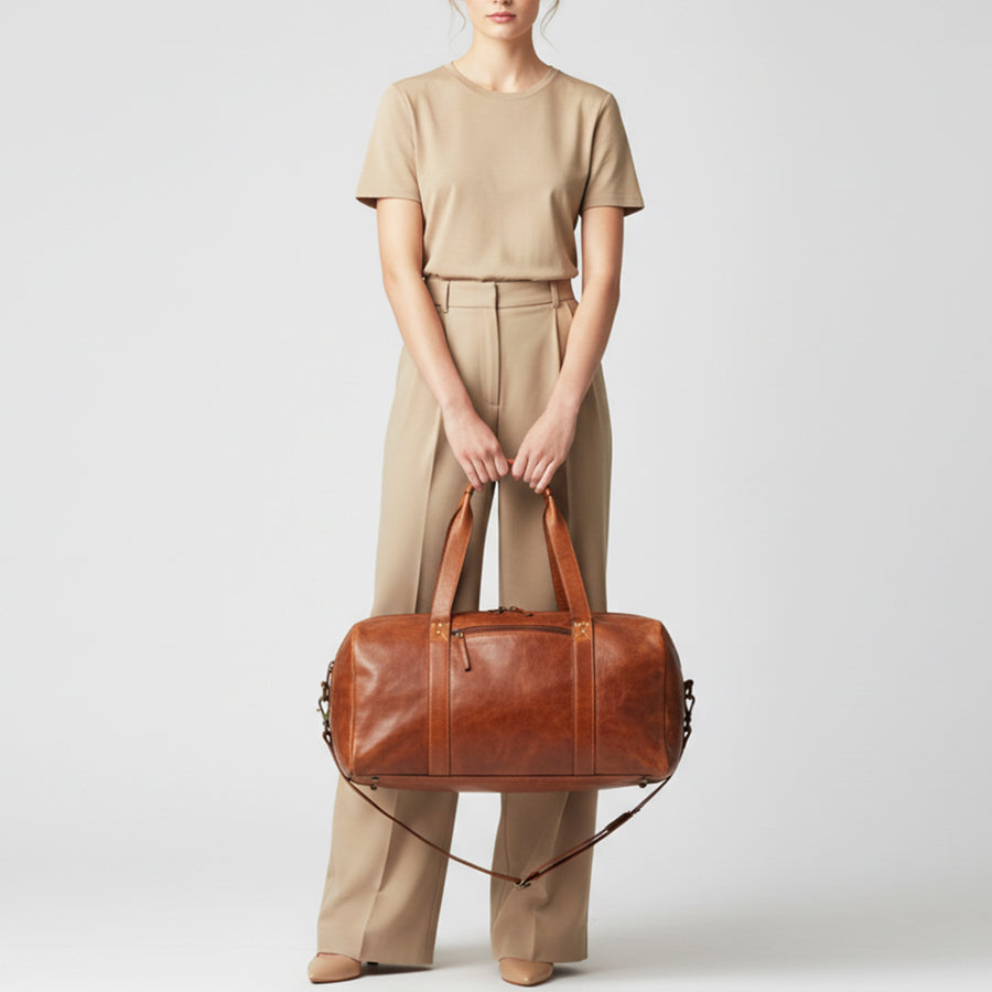 Spaghetti Western Swc413Tan Duffel Vintage Handmade Drum Dyed Genuine European Cowhide Leather Women Bag Western Handbag Purse