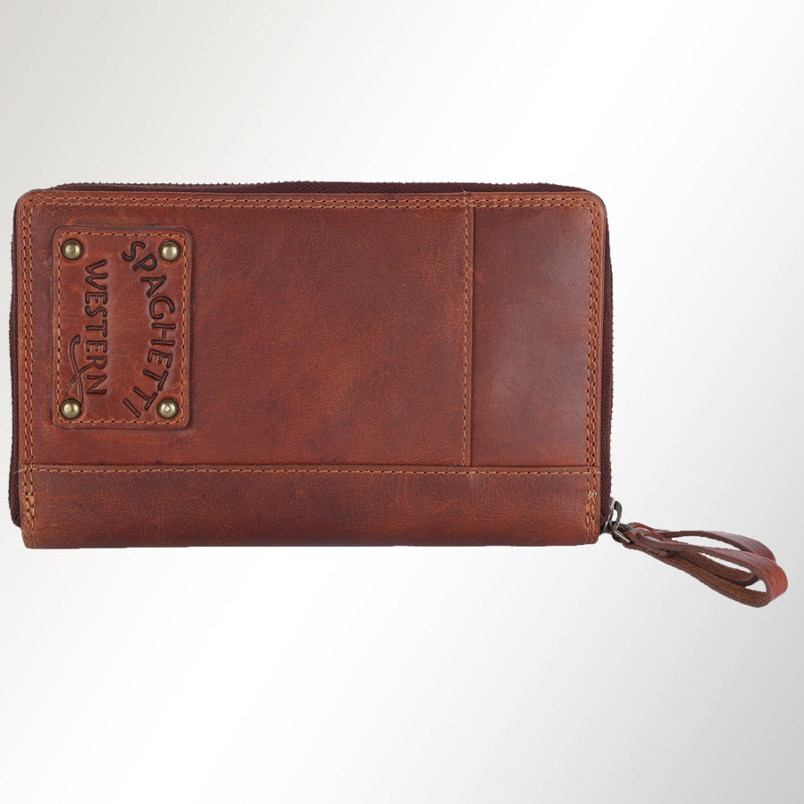 Spaghetti Western Swc432Tbrn Coin Purse Vintage Handmade Drum Dyed Genuine European Cowhide Leather Women Bag Western Handbag Purse