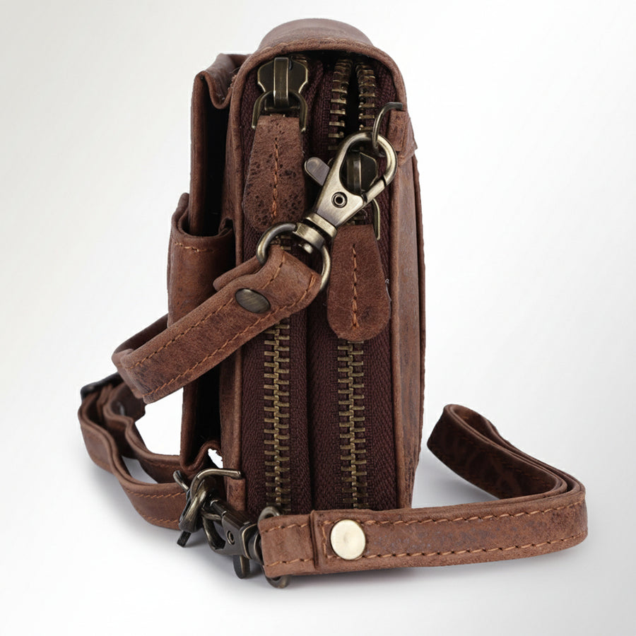 Spaghetti Western Swc454Brn Wallet Vintage Handmade Drum Dyed Genuine European Cowhide Leather Women Bag Western Handbag Purse