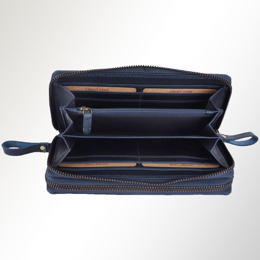 Spaghetti Western Swc433Blu Coin Purse Vintage Handmade Drum Dyed Genuine European Cowhide Leather Women Bag Western Handbag Purse
