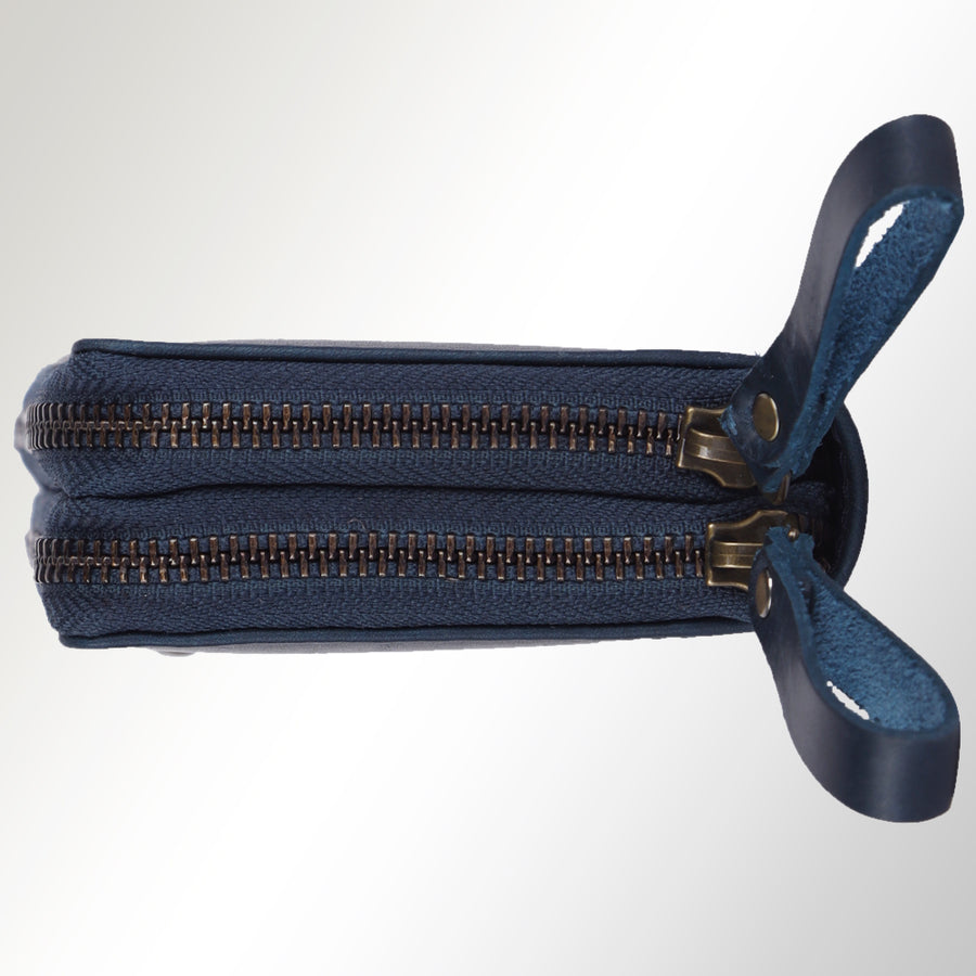 Spaghetti Western Swc433Blu Coin Purse Vintage Handmade Drum Dyed Genuine European Cowhide Leather Women Bag Western Handbag Purse