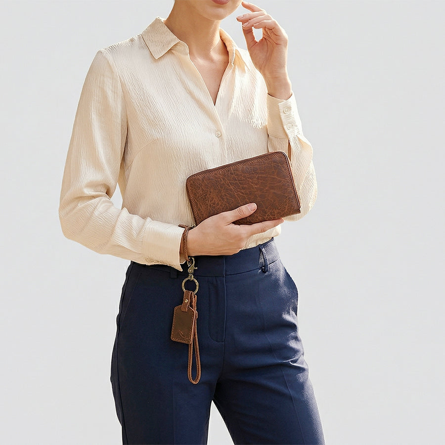 Spaghetti Western Swc455Brn Wallet Vintage Handmade Drum Dyed Genuine European Cowhide Leather Women Bag Western Handbag Purse