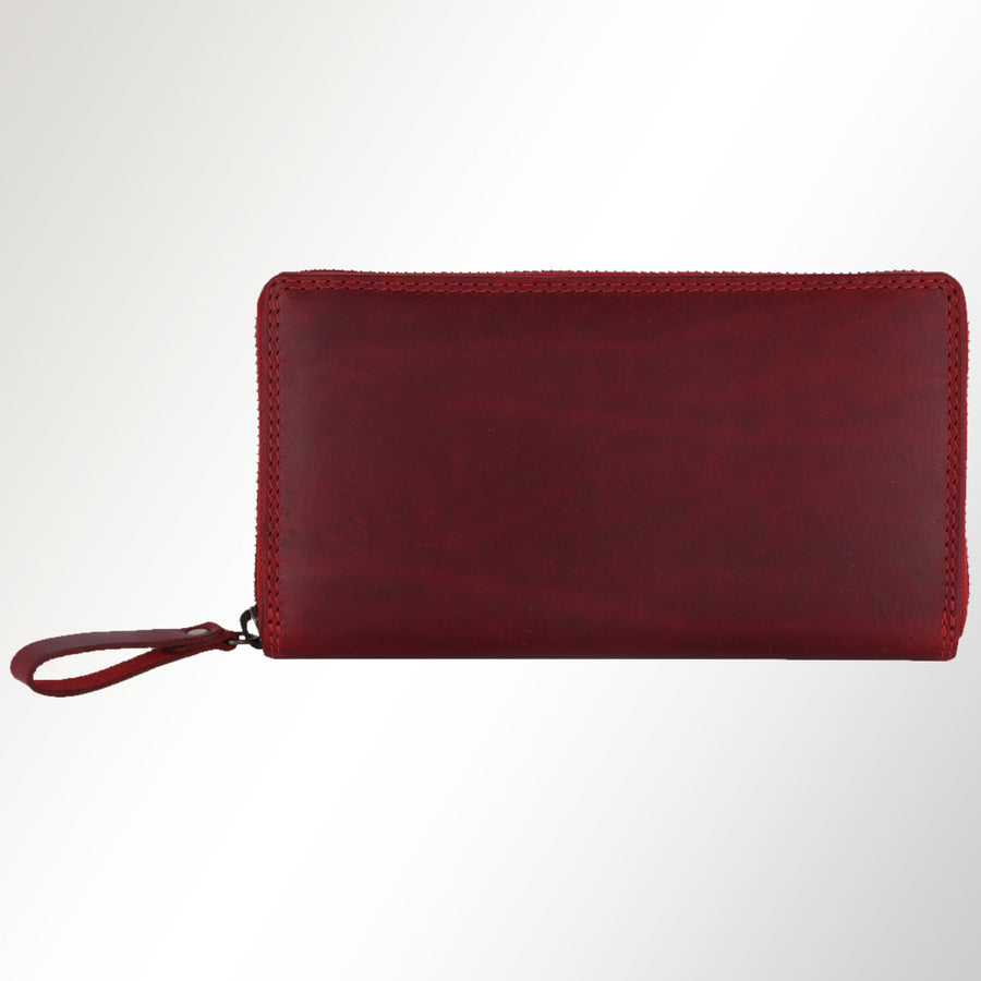 Spaghetti Western Swc434Rd Wallet Vintage Handmade Drum Dyed Genuine European Cowhide Leather Women Bag Western Handbag Purse