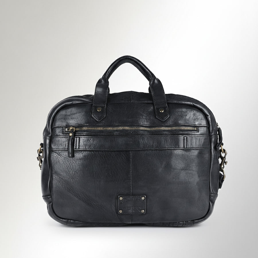 Spaghetti Western Swc417Blk Briefcase Vintage Handmade Drum Dyed Genuine European Cowhide Leather Women Bag Western Handbag Purse