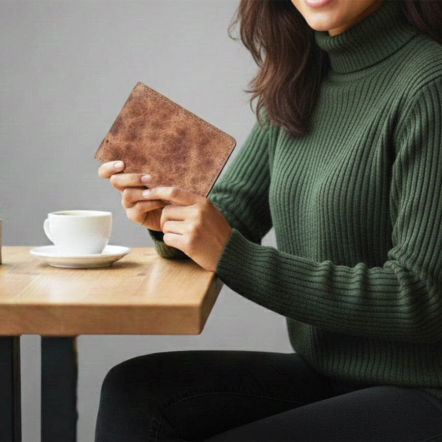 Spaghetti Western Swc462Ltbrn Wallet Vintage Handmade Drum Dyed Genuine European Cowhide Leather Women Bag Western Handbag Purse