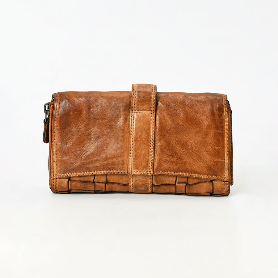 Spaghetti Western Swc446Tan Wallet Vintage Handmade Drum Dyed Genuine European Cowhide Leather Women Bag Western Handbag Purse