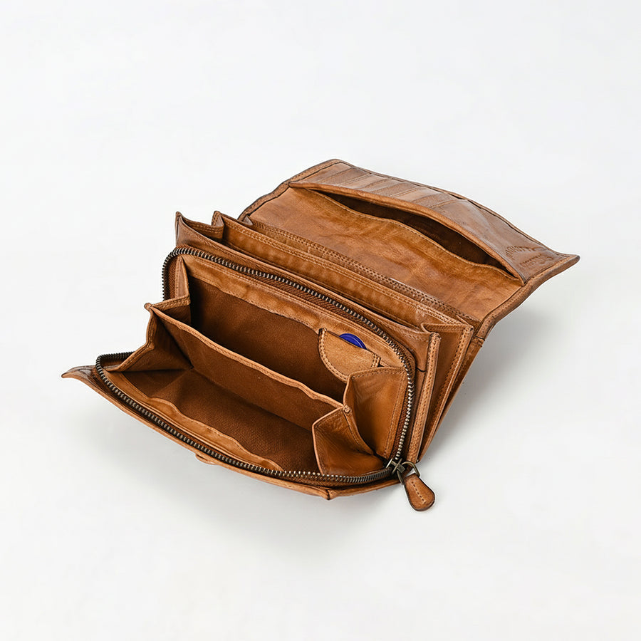 Spaghetti Western Swc446Tan Wallet Vintage Handmade Drum Dyed Genuine European Cowhide Leather Women Bag Western Handbag Purse