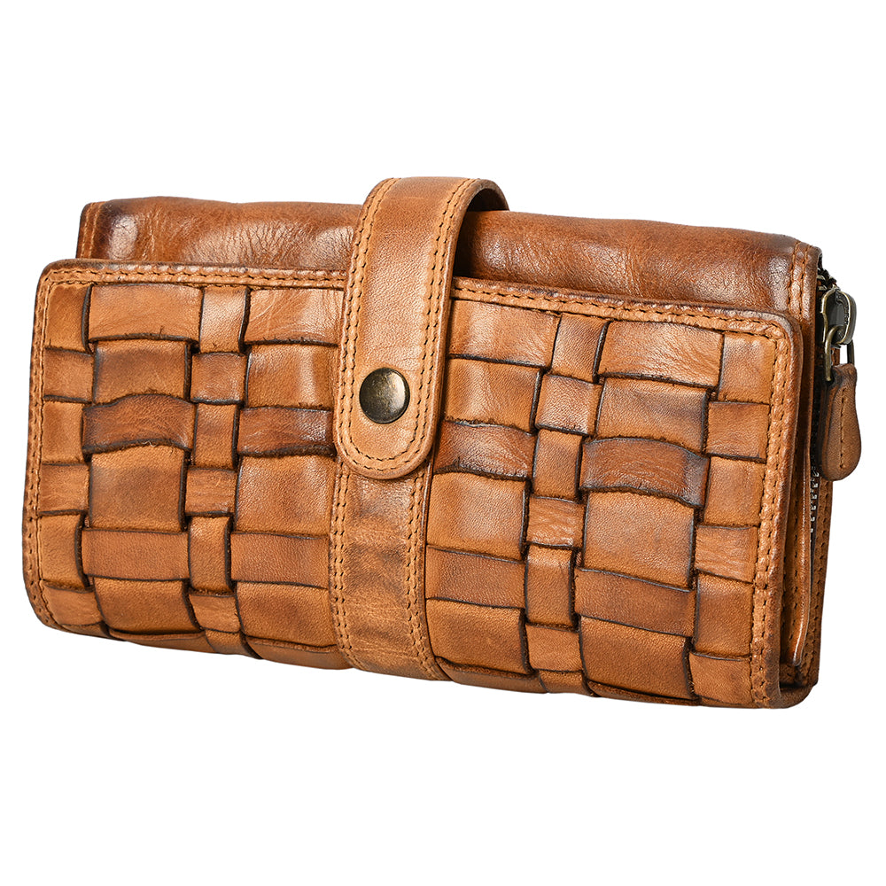 Spaghetti Western Swc446Tan Wallet Vintage Handmade Drum Dyed Genuine European Cowhide Leather Women Bag Western Handbag Purse