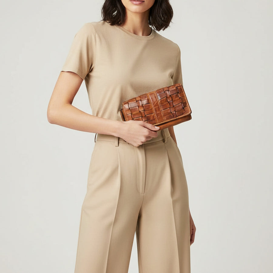 Spaghetti Western Swc447Cg Wallet Vintage Handmade Drum Dyed Genuine European Cowhide Leather Women Bag Western Handbag Purse